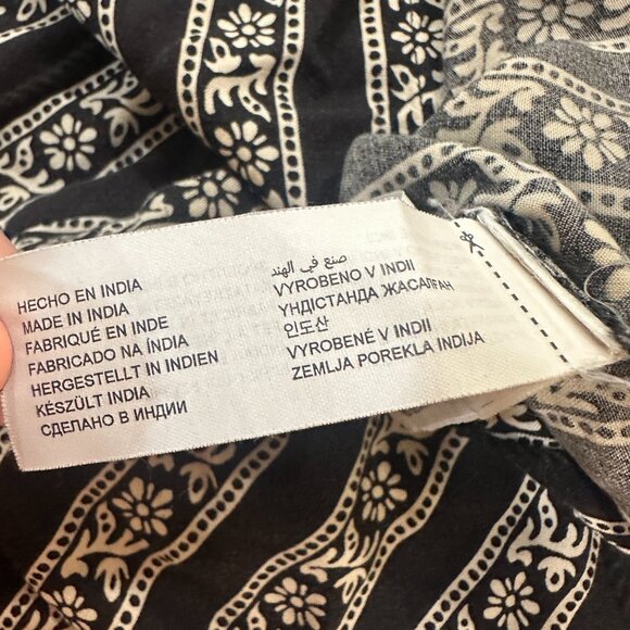 WOMEN'SECRET Boho Black Print Long Pant Mid Rise Draw String Sz L Front Pocket - Picture 7 of 16